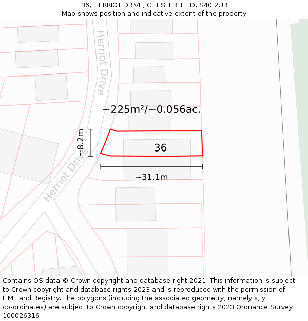 36, HERRIOT DRIVE, CHESTERFIELD, S40 2UR: Plot and title map