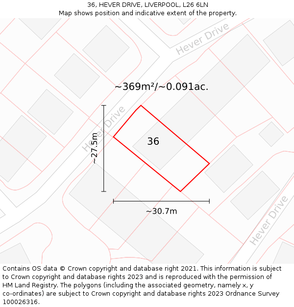 36, HEVER DRIVE, LIVERPOOL, L26 6LN: Plot and title map