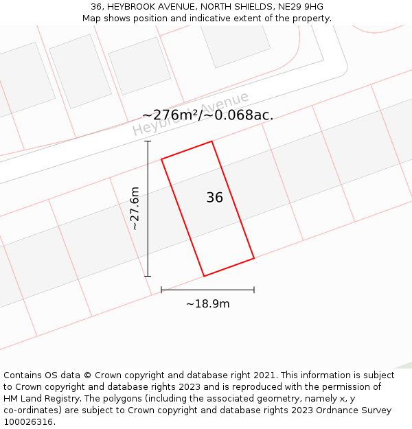 36, HEYBROOK AVENUE, NORTH SHIELDS, NE29 9HG: Plot and title map