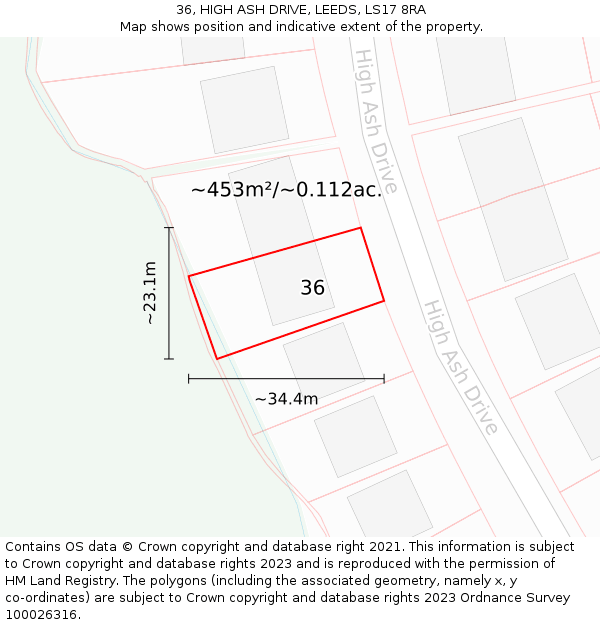 36, HIGH ASH DRIVE, LEEDS, LS17 8RA: Plot and title map