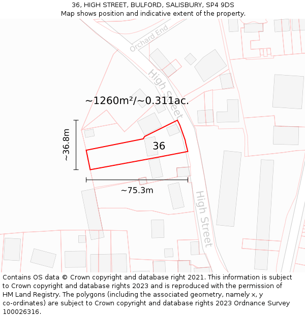 36, HIGH STREET, BULFORD, SALISBURY, SP4 9DS: Plot and title map