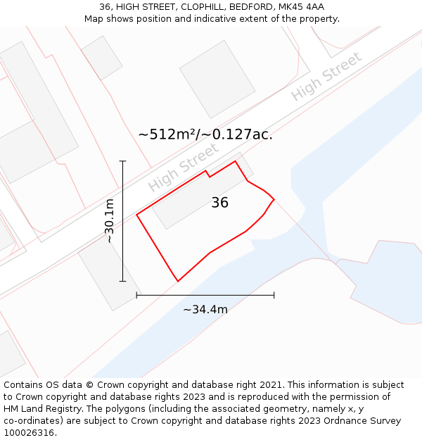 36, HIGH STREET, CLOPHILL, BEDFORD, MK45 4AA: Plot and title map