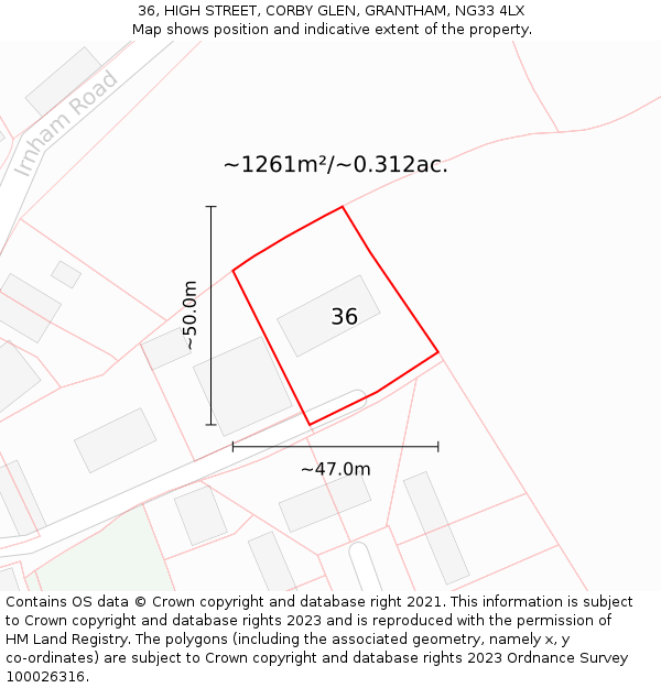 36, HIGH STREET, CORBY GLEN, GRANTHAM, NG33 4LX: Plot and title map