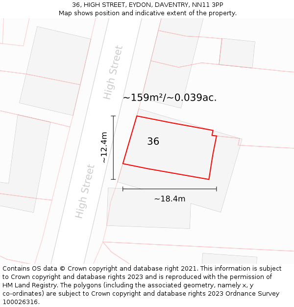 36, HIGH STREET, EYDON, DAVENTRY, NN11 3PP: Plot and title map