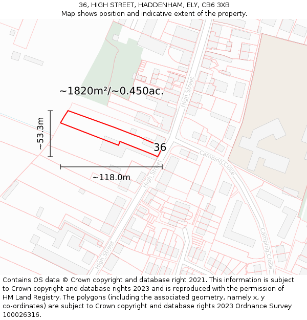 36, HIGH STREET, HADDENHAM, ELY, CB6 3XB: Plot and title map