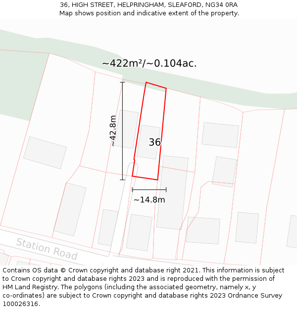 36, HIGH STREET, HELPRINGHAM, SLEAFORD, NG34 0RA: Plot and title map