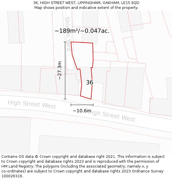 36, HIGH STREET WEST, UPPINGHAM, OAKHAM, LE15 9QD: Plot and title map