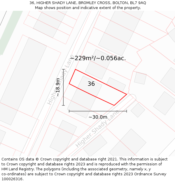 36, HIGHER SHADY LANE, BROMLEY CROSS, BOLTON, BL7 9AQ: Plot and title map