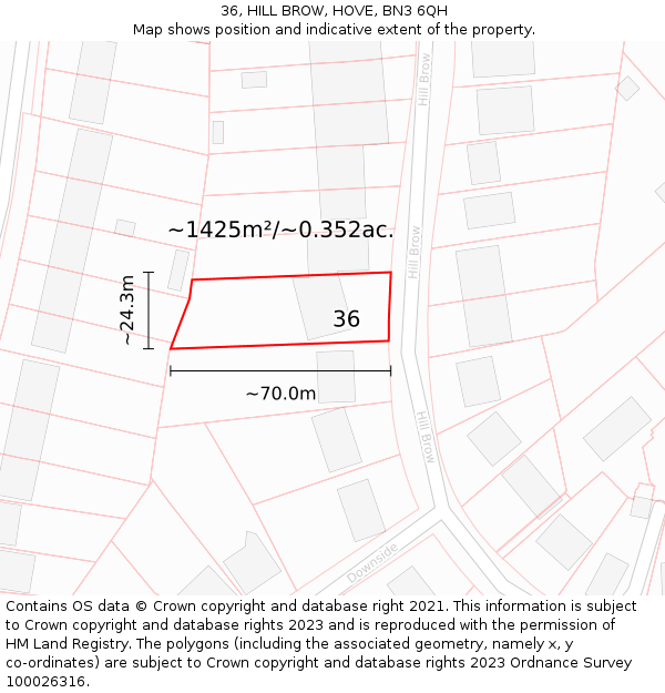 36, HILL BROW, HOVE, BN3 6QH: Plot and title map