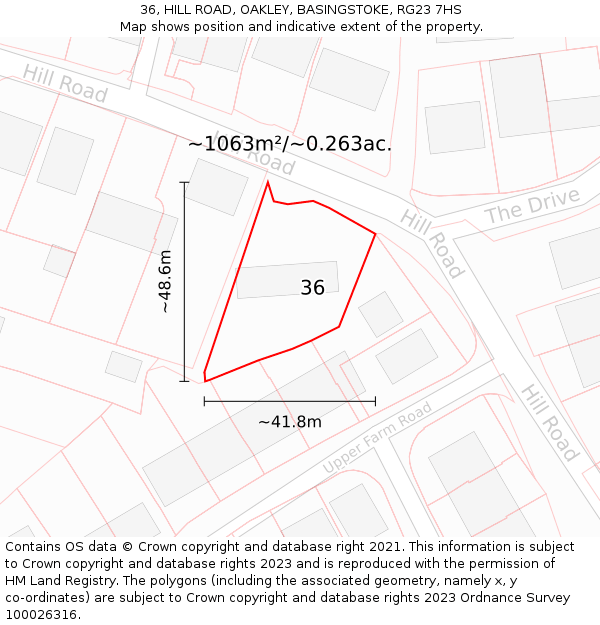 36, HILL ROAD, OAKLEY, BASINGSTOKE, RG23 7HS: Plot and title map