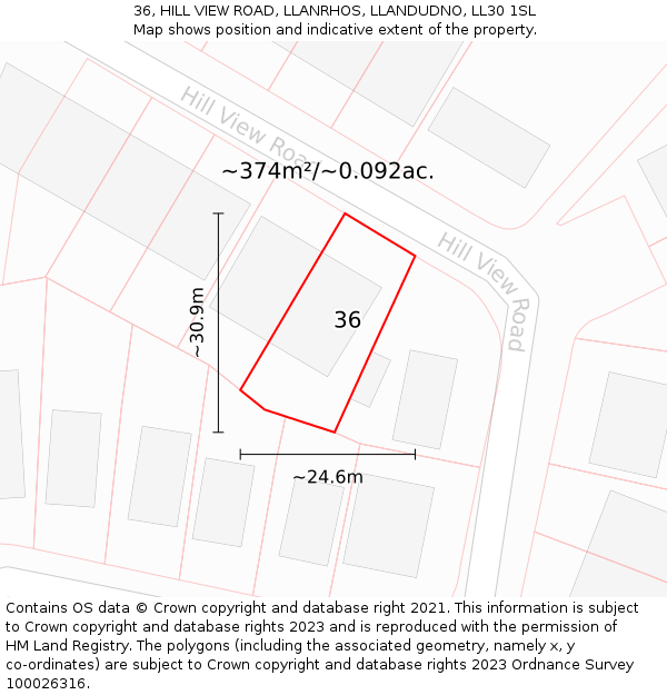 36, HILL VIEW ROAD, LLANRHOS, LLANDUDNO, LL30 1SL: Plot and title map