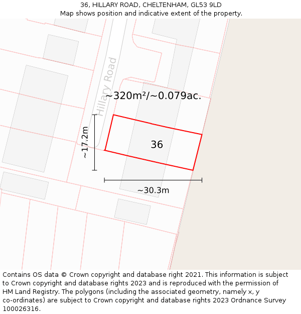 36, HILLARY ROAD, CHELTENHAM, GL53 9LD: Plot and title map