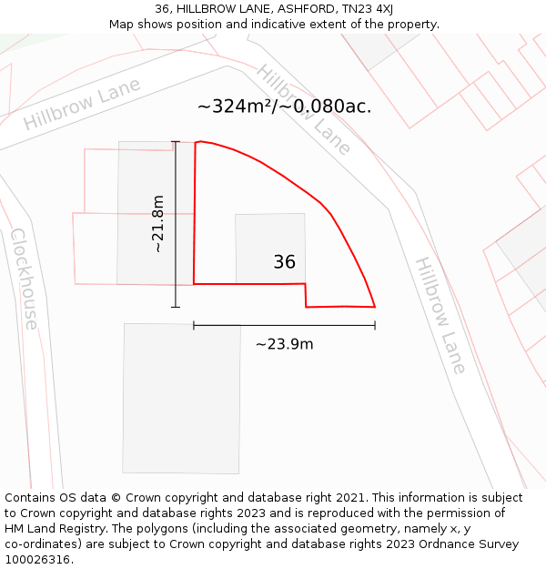 36, HILLBROW LANE, ASHFORD, TN23 4XJ: Plot and title map