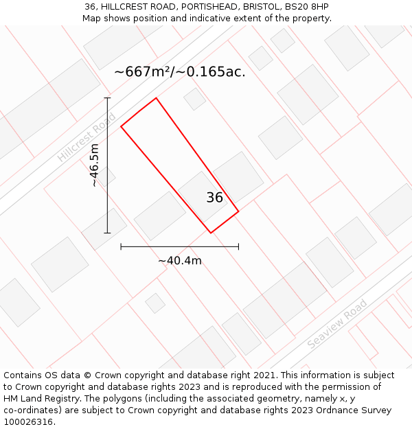 36, HILLCREST ROAD, PORTISHEAD, BRISTOL, BS20 8HP: Plot and title map