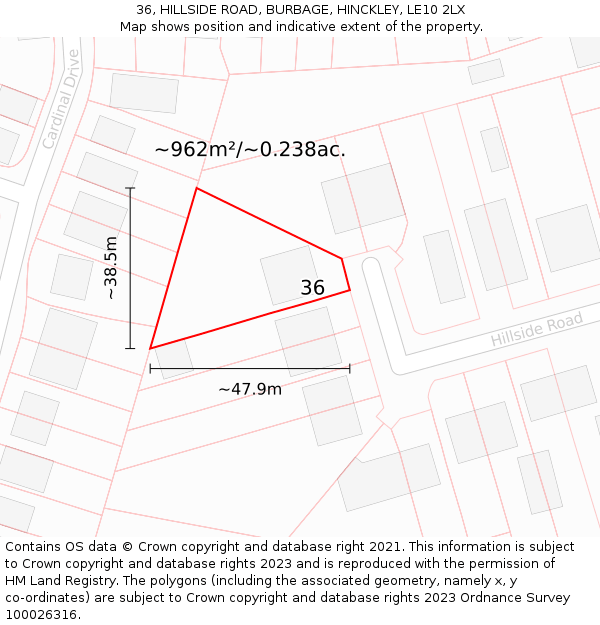 36, HILLSIDE ROAD, BURBAGE, HINCKLEY, LE10 2LX: Plot and title map