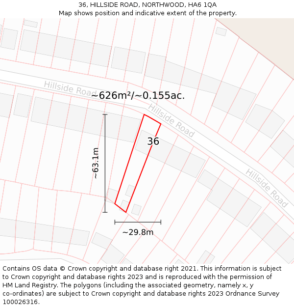 36, HILLSIDE ROAD, NORTHWOOD, HA6 1QA: Plot and title map