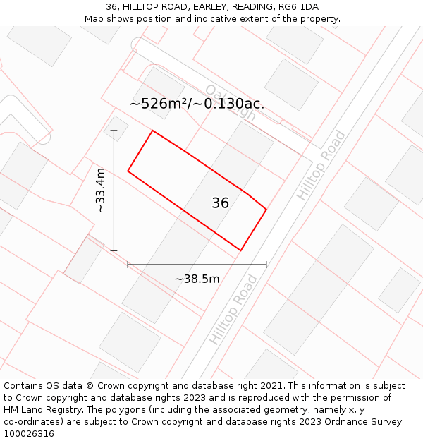 36, HILLTOP ROAD, EARLEY, READING, RG6 1DA: Plot and title map