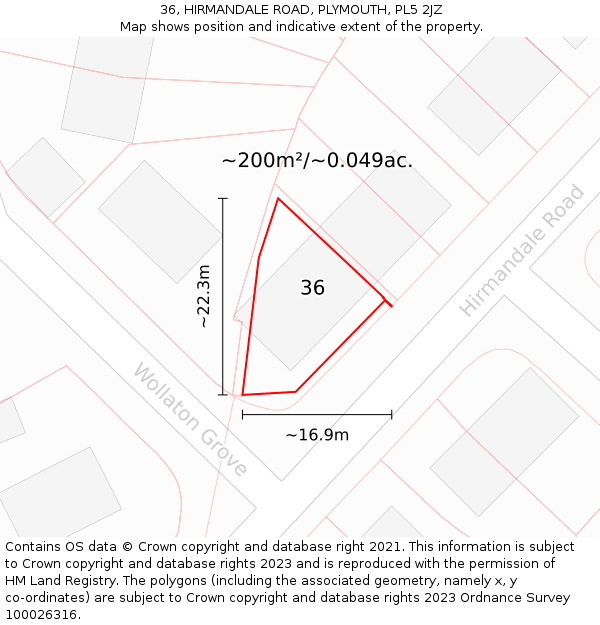 36, HIRMANDALE ROAD, PLYMOUTH, PL5 2JZ: Plot and title map