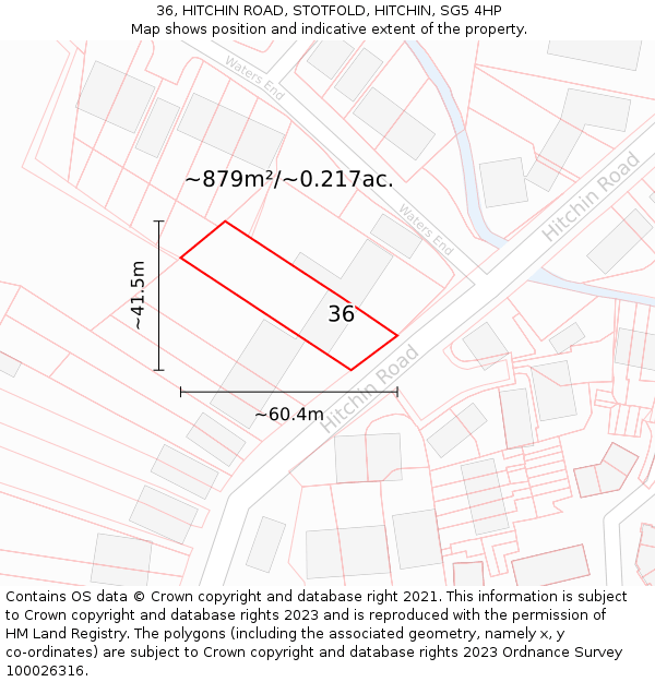 36, HITCHIN ROAD, STOTFOLD, HITCHIN, SG5 4HP: Plot and title map