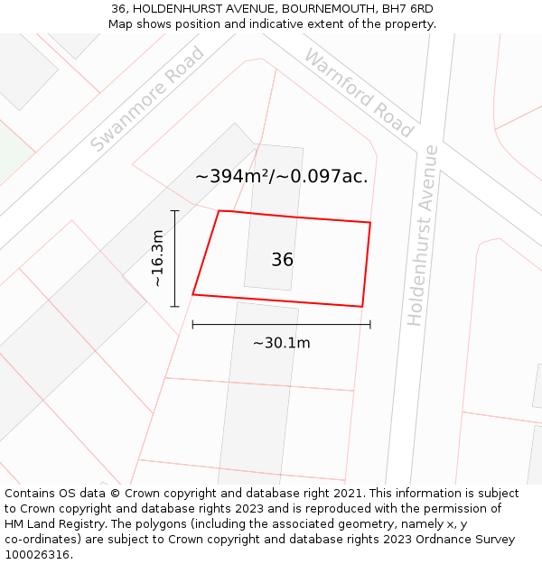 36, HOLDENHURST AVENUE, BOURNEMOUTH, BH7 6RD: Plot and title map