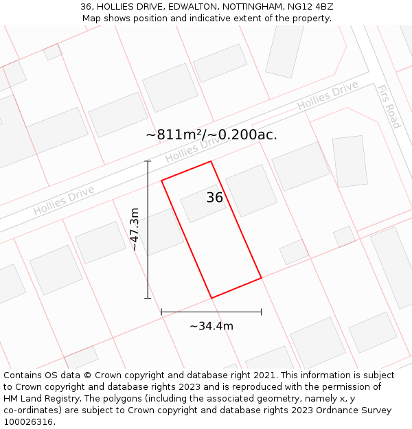 36, HOLLIES DRIVE, EDWALTON, NOTTINGHAM, NG12 4BZ: Plot and title map