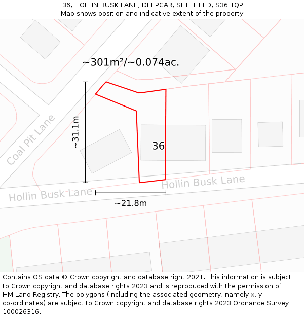 36, HOLLIN BUSK LANE, DEEPCAR, SHEFFIELD, S36 1QP: Plot and title map