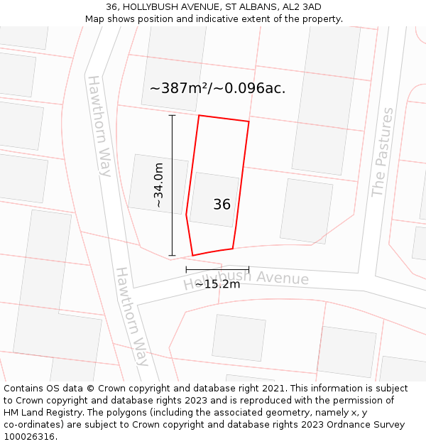 36, HOLLYBUSH AVENUE, ST ALBANS, AL2 3AD: Plot and title map