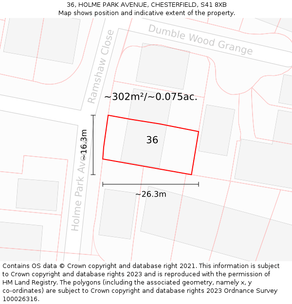36, HOLME PARK AVENUE, CHESTERFIELD, S41 8XB: Plot and title map