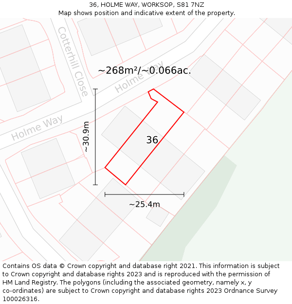 36, HOLME WAY, WORKSOP, S81 7NZ: Plot and title map