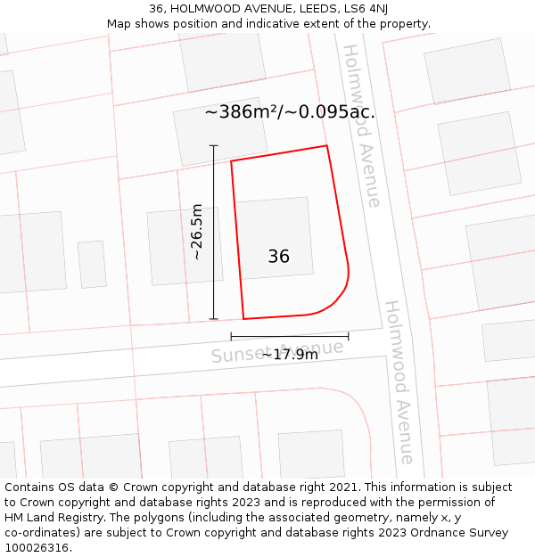 36, HOLMWOOD AVENUE, LEEDS, LS6 4NJ: Plot and title map