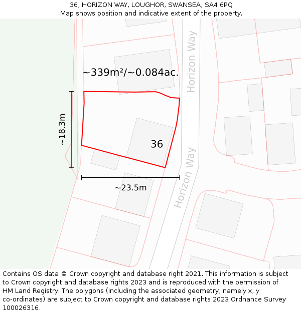 36, HORIZON WAY, LOUGHOR, SWANSEA, SA4 6PQ: Plot and title map