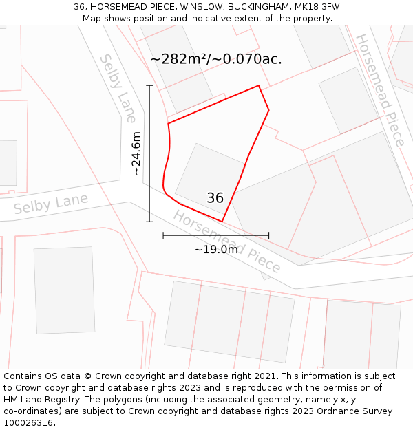 36, HORSEMEAD PIECE, WINSLOW, BUCKINGHAM, MK18 3FW: Plot and title map