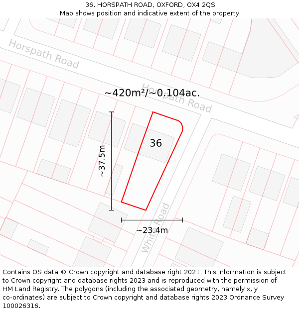 36, HORSPATH ROAD, OXFORD, OX4 2QS: Plot and title map