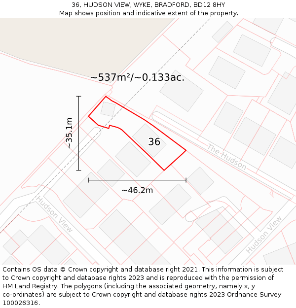 36, HUDSON VIEW, WYKE, BRADFORD, BD12 8HY: Plot and title map