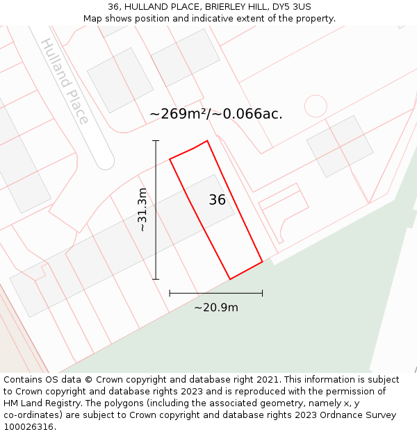 36, HULLAND PLACE, BRIERLEY HILL, DY5 3US: Plot and title map