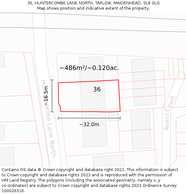 36, HUNTERCOMBE LANE NORTH, TAPLOW, MAIDENHEAD, SL6 0LG: Plot and title map