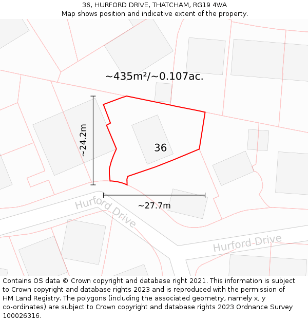 36, HURFORD DRIVE, THATCHAM, RG19 4WA: Plot and title map