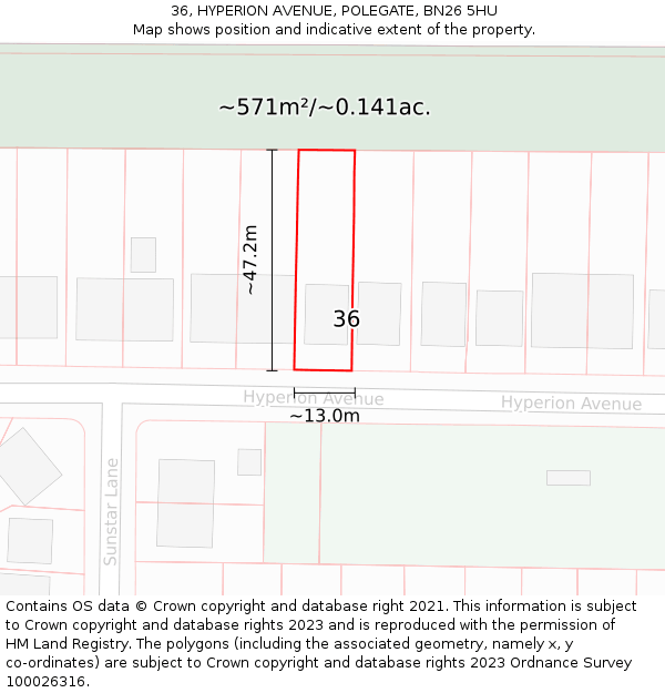 36, HYPERION AVENUE, POLEGATE, BN26 5HU: Plot and title map