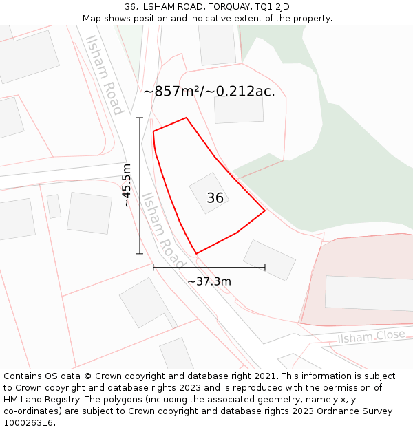 36, ILSHAM ROAD, TORQUAY, TQ1 2JD: Plot and title map