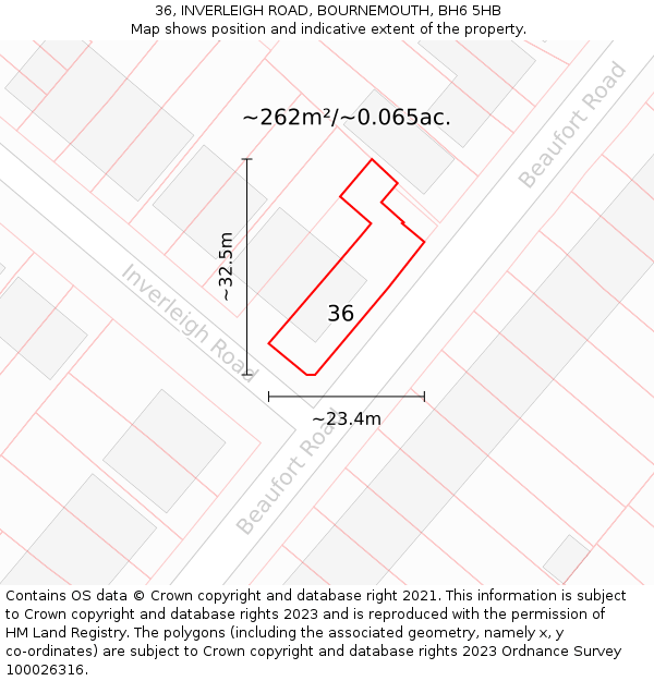 36, INVERLEIGH ROAD, BOURNEMOUTH, BH6 5HB: Plot and title map