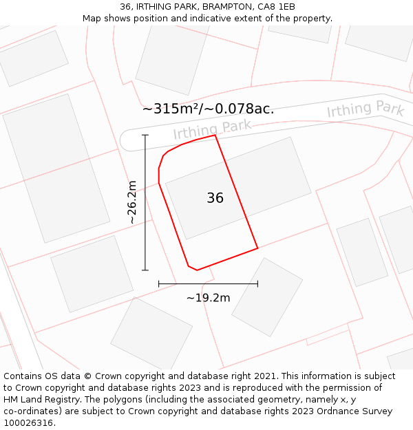 36, IRTHING PARK, BRAMPTON, CA8 1EB: Plot and title map