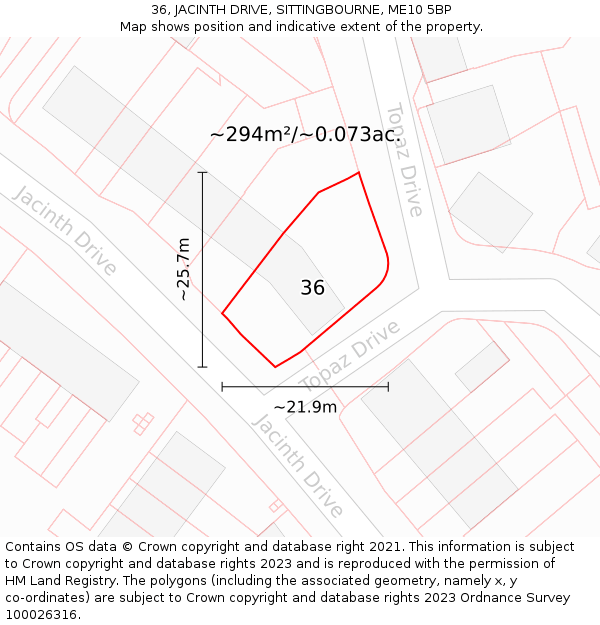 36, JACINTH DRIVE, SITTINGBOURNE, ME10 5BP: Plot and title map