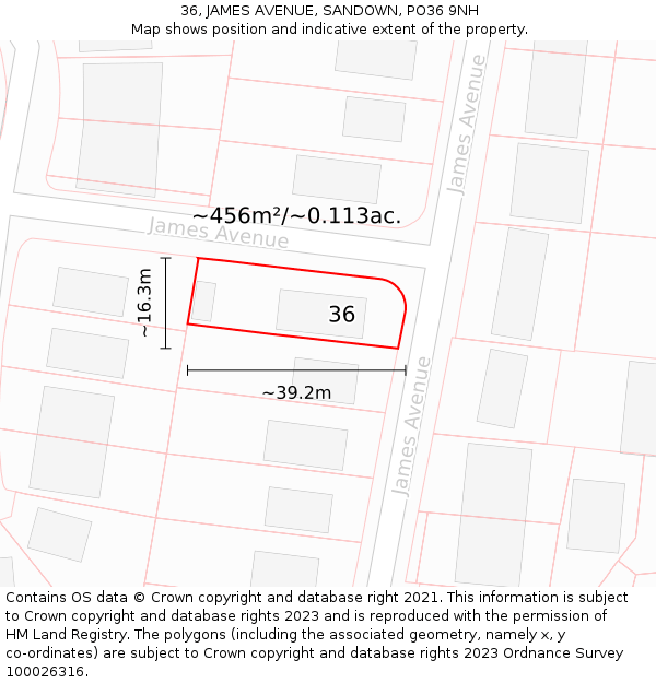 36, JAMES AVENUE, SANDOWN, PO36 9NH: Plot and title map