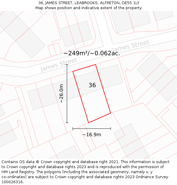 36, JAMES STREET, LEABROOKS, ALFRETON, DE55 1LY: Plot and title map