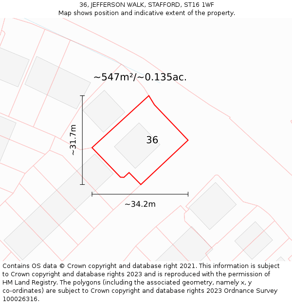 36, JEFFERSON WALK, STAFFORD, ST16 1WF: Plot and title map