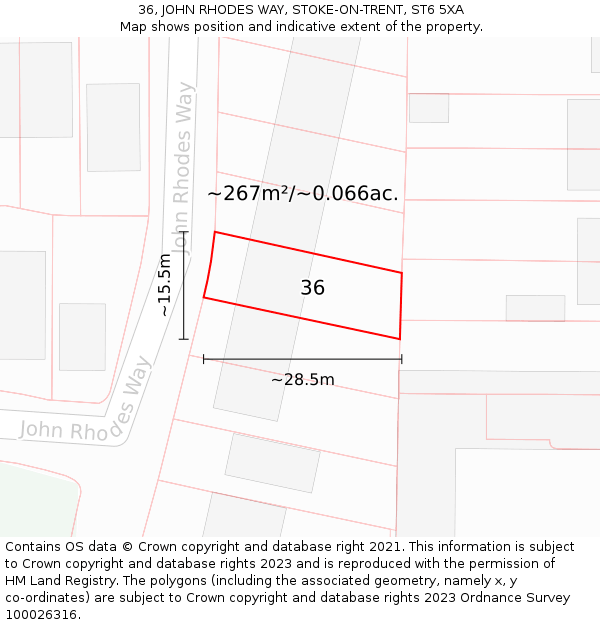 36, JOHN RHODES WAY, STOKE-ON-TRENT, ST6 5XA: Plot and title map