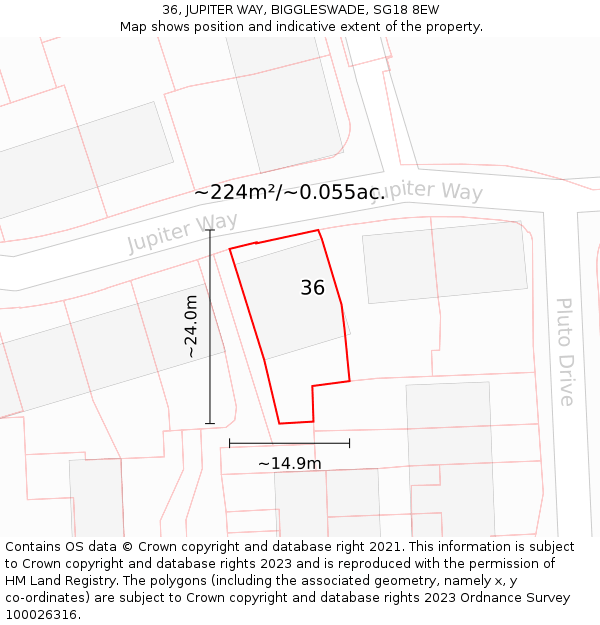 36, JUPITER WAY, BIGGLESWADE, SG18 8EW: Plot and title map