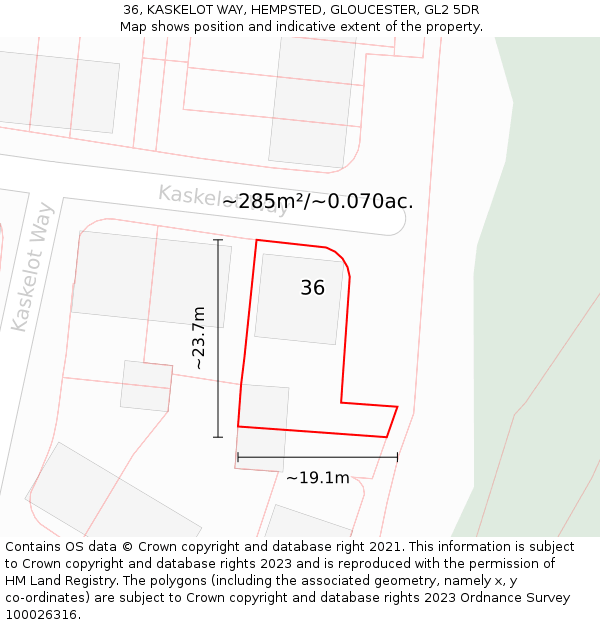 36, KASKELOT WAY, HEMPSTED, GLOUCESTER, GL2 5DR: Plot and title map