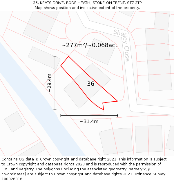 36, KEATS DRIVE, RODE HEATH, STOKE-ON-TRENT, ST7 3TP: Plot and title map