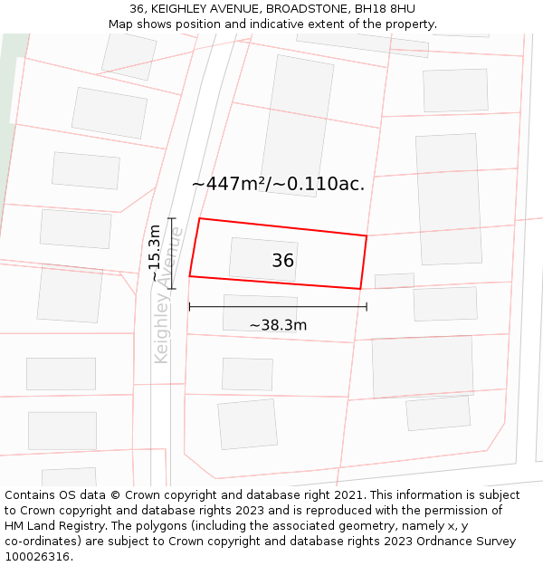 36, KEIGHLEY AVENUE, BROADSTONE, BH18 8HU: Plot and title map